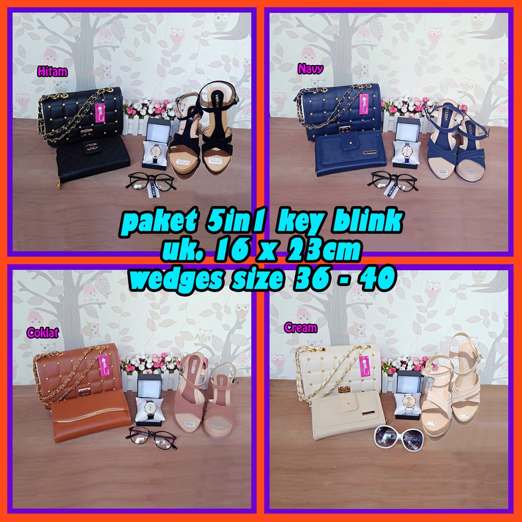 TAS WANITA PAKET 5IN1 KEY BLINK WEDGES / TAS SESERAHAN MURAH REAL PICT