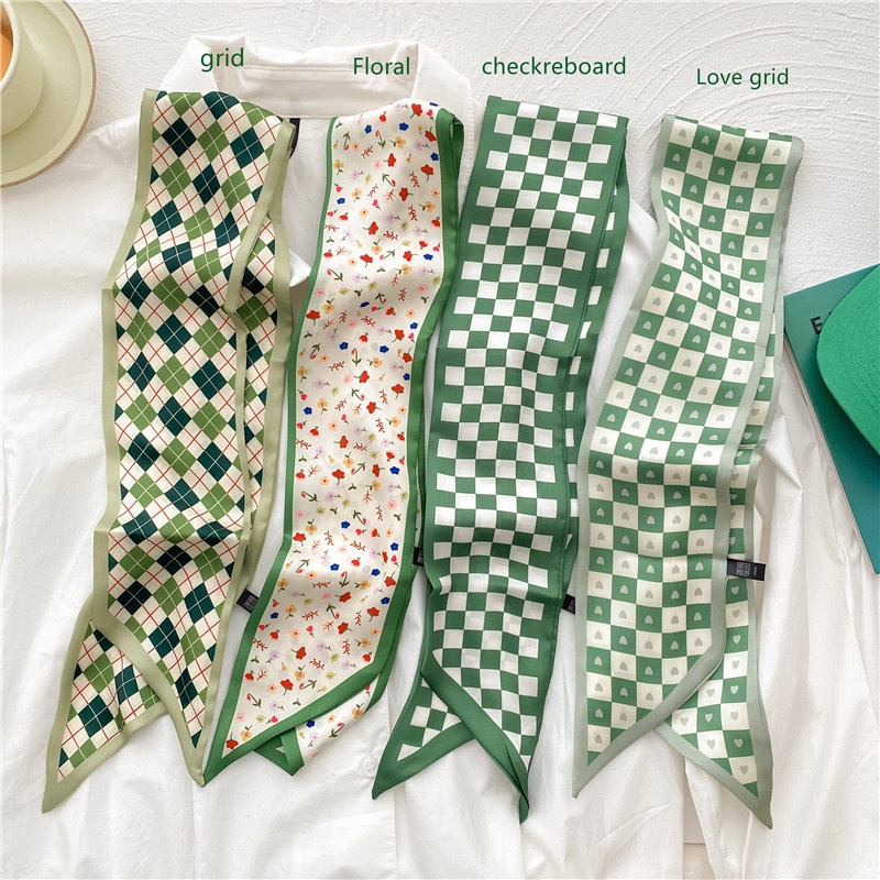 SYAL TWILLY PANJANG VARIAN HIJAU BIRU COKLAT SELENDANG SATIN SILK SCARF LEHER WANITA KOREA AKSESORIS TAS SHAWL GREEN BLUE BROWN COLOR VARIASI MOTIF
