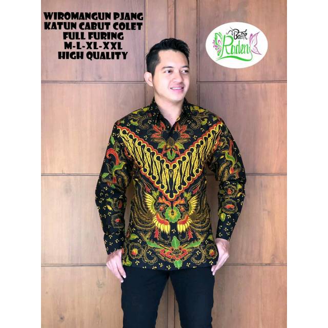 Batik Solo WIROMANGUN CABUT COLET Kemeja Pria Katun Halus Sragenan Full Furing