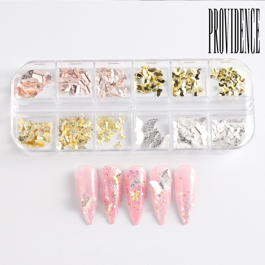 1 Kotak Ornamen Kupu-Kupu 3D Bahan Metal Tahan Karat Untuk Dekorasi Nail Art