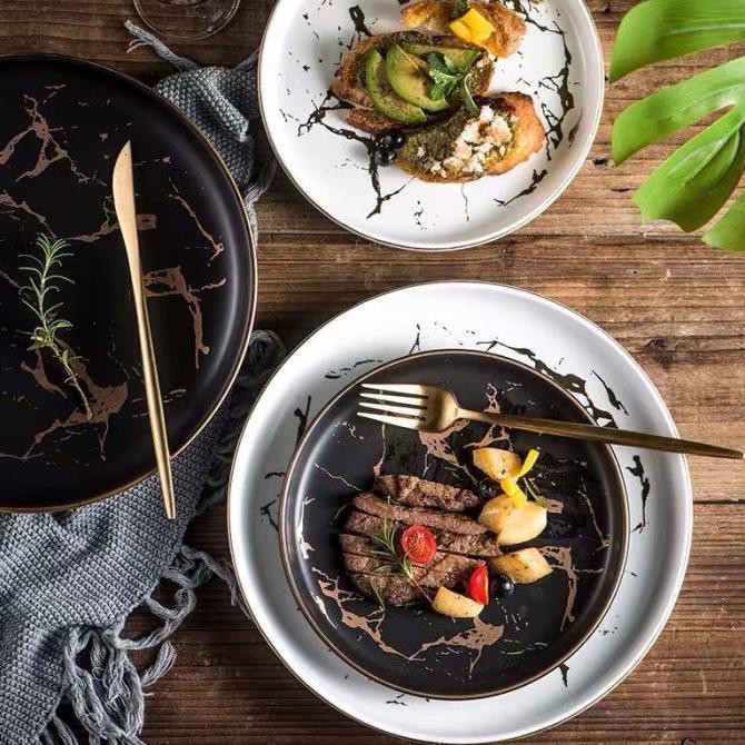 Classic Marble Ceramic Dinner Plate - Black, S