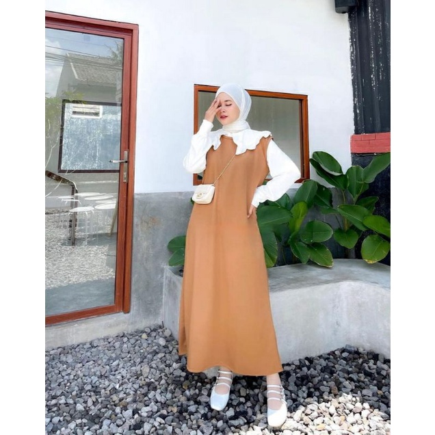 Inner Long Dres Tanpa Lengan Bahan Scuba Lotto &amp; Span Knit ,Nyaman di Pakai Buat Daleman Cardigan - Gamis Lekton