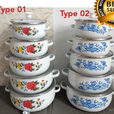 PANCI BUNGA AYAM JAGO SET 3IN1/ 5IN1 BUNGA MOTIF GSF WADAH SAJI TUTUP KACA BAHAN TEBAL FLOWER ENAMEL