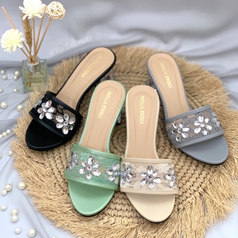 Meliaenzo - Sendal Hak Brukat | Sendal wedding | Diamond Heels