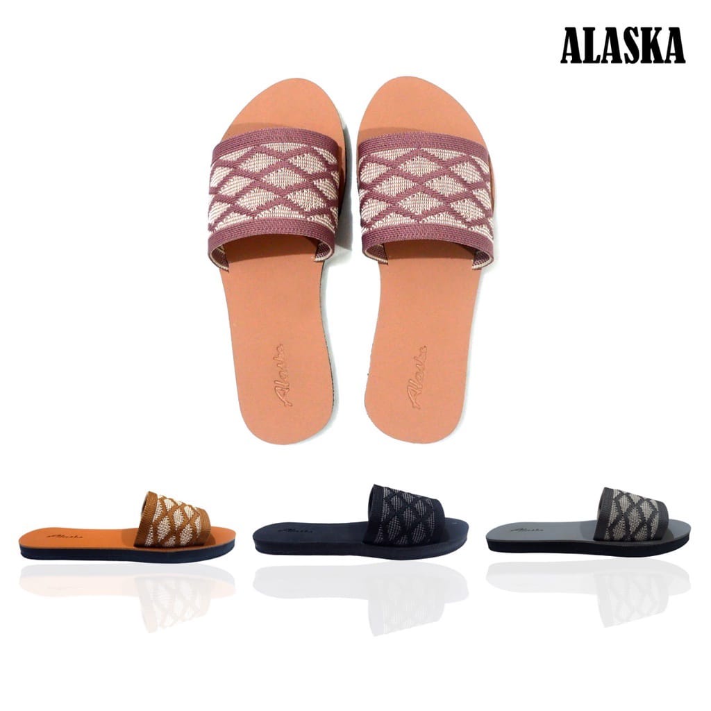 ALASKA ALS - Sandal Flat Wanita Slop Teplek Karet Rajut Import terbaru