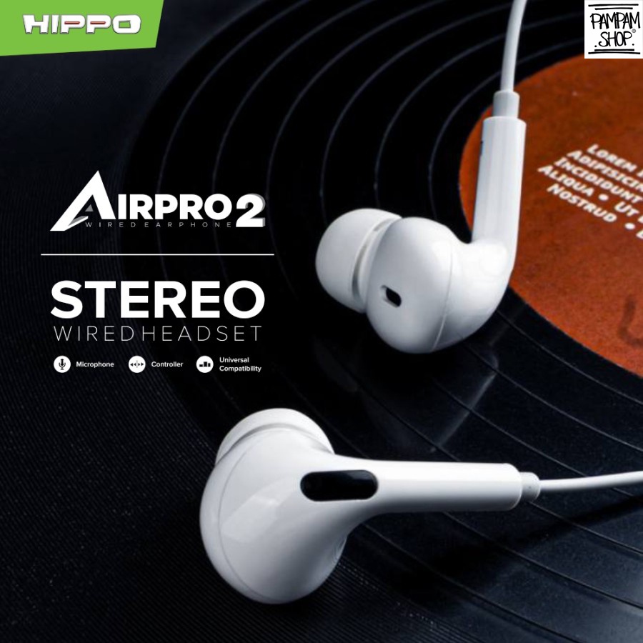 Hippo Headset AIRPRO 2 Stereo Wired Earphone Handsfree Original Ori