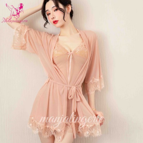 Manjalingerie - ONE SET (DRESS ,CD & KIMONO)LINGERIE / BAJU TIDUR SEXY / SEXY LINGERIE 1SET 1399-PEACH