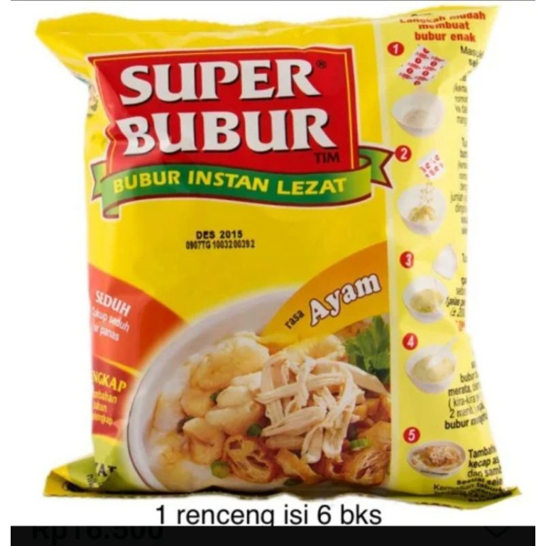 

Super Bubur rasa Ayam 45 gram (1 renceng isi 6 bks) Pasar segar depok