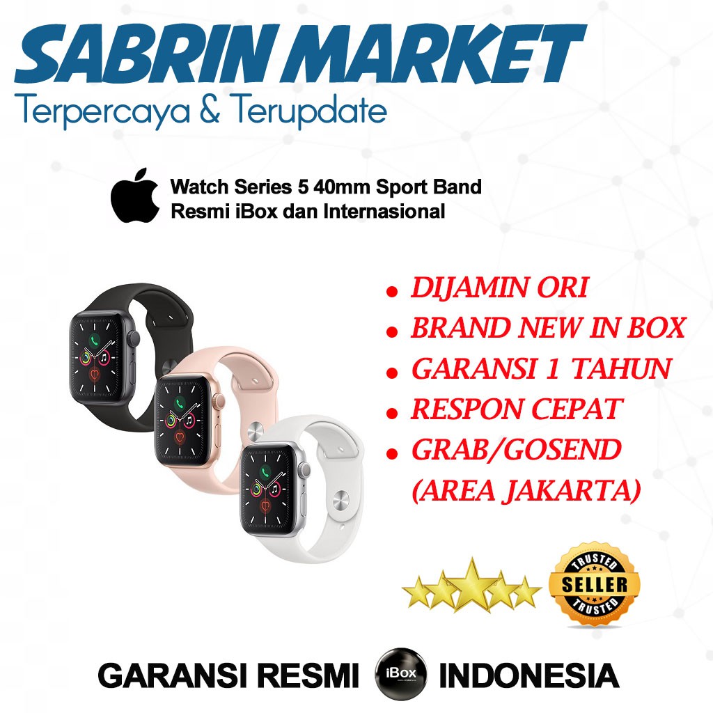 Apple Watch Series 5 40mm Sport Band Silver White Grey Black Gold Pink Resmi iBox dan Internasional