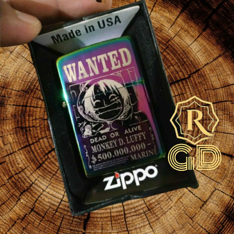 Korek zippo One Piece Wanted Free laser / Grafir / print UV nama dan logo 00021