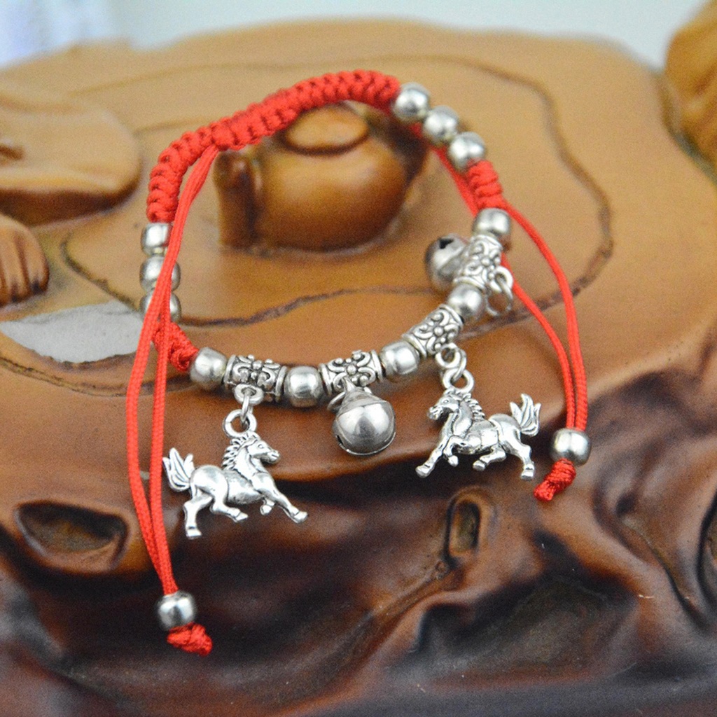 Hu Hu Hu Hu Hu Alat Bantu Pasang Kacamata♡ Gelang Rantai Bahan Benang Katun Dengan Liontin Gajah / Kuda / Jagung Untuk Tahun Baru