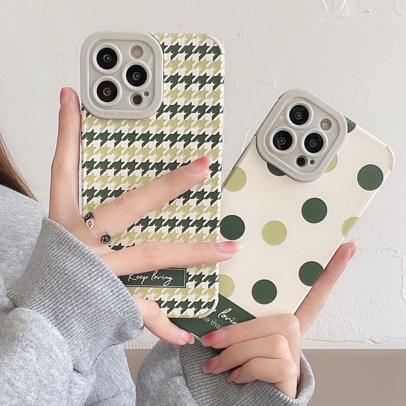 Keep Loving Fashion Green Houndstooth dots Case Hp VIVO V9 V20 S1 V15 Z1 Pro Y66 V5S V5 Lite Y83 Y81 Apple iPhone 6 7 8 Plus 7+ 8+ iPhone XS Max iPhone XR iPhone 11 12 13 Pro Max Case Women's