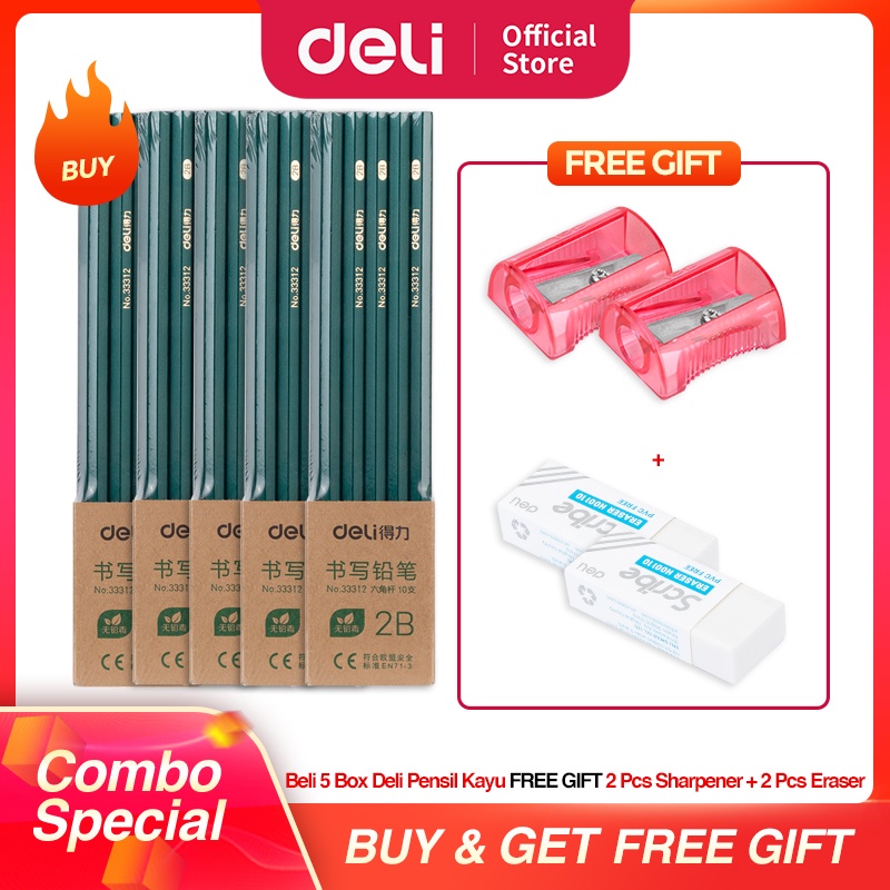 

[COMBO SUPER HEMAT] Deli Graphite Pencil / Pensil Kayu 2B Isi 10 Nyaman Di Genggam