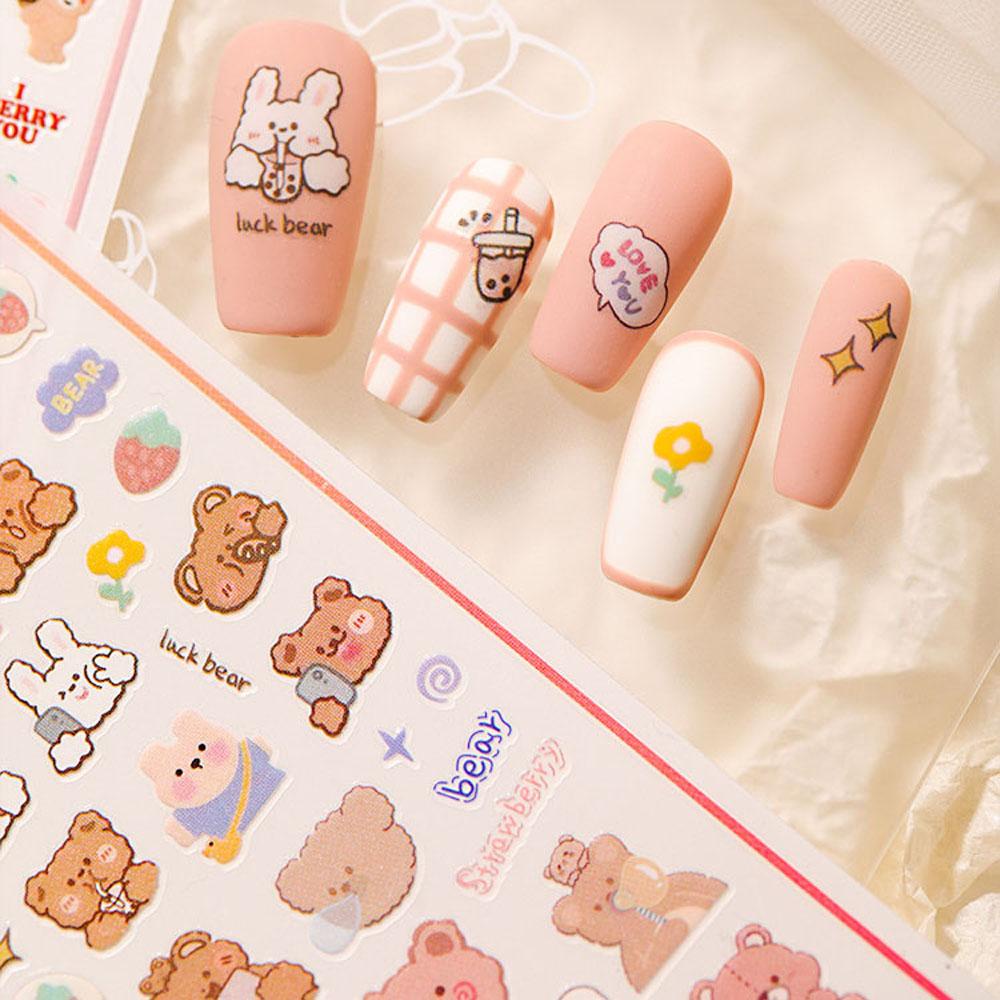 AUGUSTINA Agustina Seri Beruang Stiker Kuku Fashion Kartun Perekat Diri DIY Dekorasi Nail Art