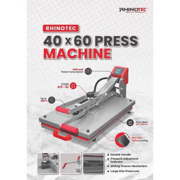 Silahkan Order] Mesin Press DTF Sliding 40x60 1500watt Rhinotec RTP-03