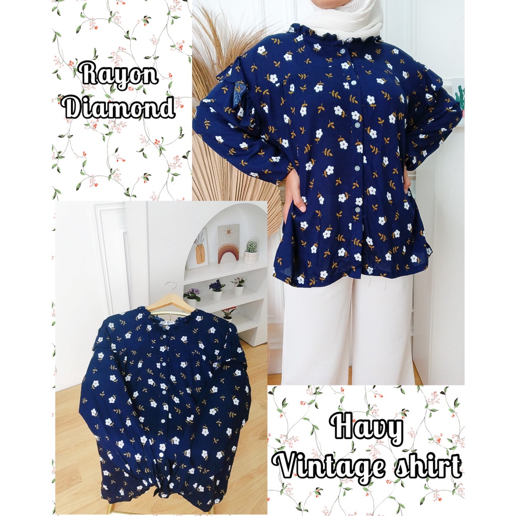 BEFAST - ZFS OOTD Wanita Blouse KADE / HAVY VINTAGE RUFFLE SHIRT / Blouse Kekinian 2022 / Blouse Motif Bunga / Fashion Casual Wanita / Blouse Lengan Panjang