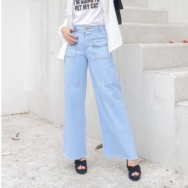 MAGCUN - Celana Highwaist Boyfriend Jeans Wanita - Boyfriend Poket Rawis Kantong Depan