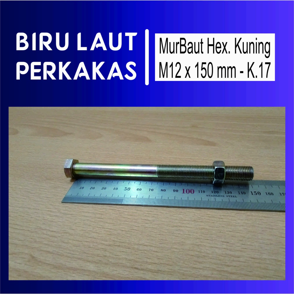 MurBaut Besi Hexagon Baud Mur Nut kuning M12x150 M12 X 150 Kunci 17
