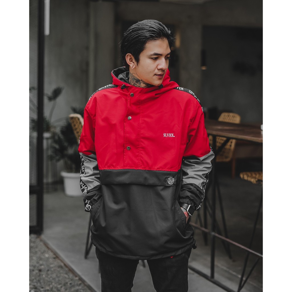 JAKET PRIA-JAKET CAGOULE PRIA MURAH-JAKET SALVIO HEXIA-JAKET ORIGINAL-JAKET DISTRO-JAKET PARASIT-MERAH HITAM SLVX