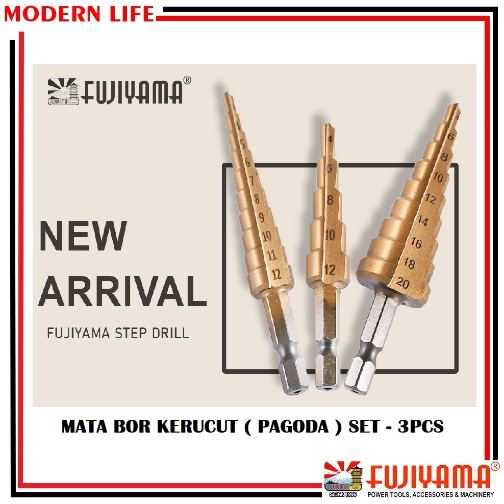 Mata Bor Spiral 3pcs / Mata Bor Kerucut / Mata Bor Pagoda ( SEMUA UKURAN )