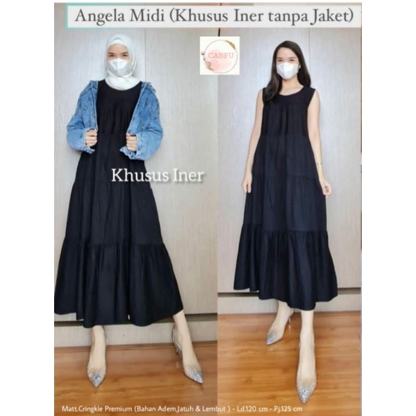 Angle midi inner dress kutung overall crinkle ruffle susun LD 120 jumbo xxl