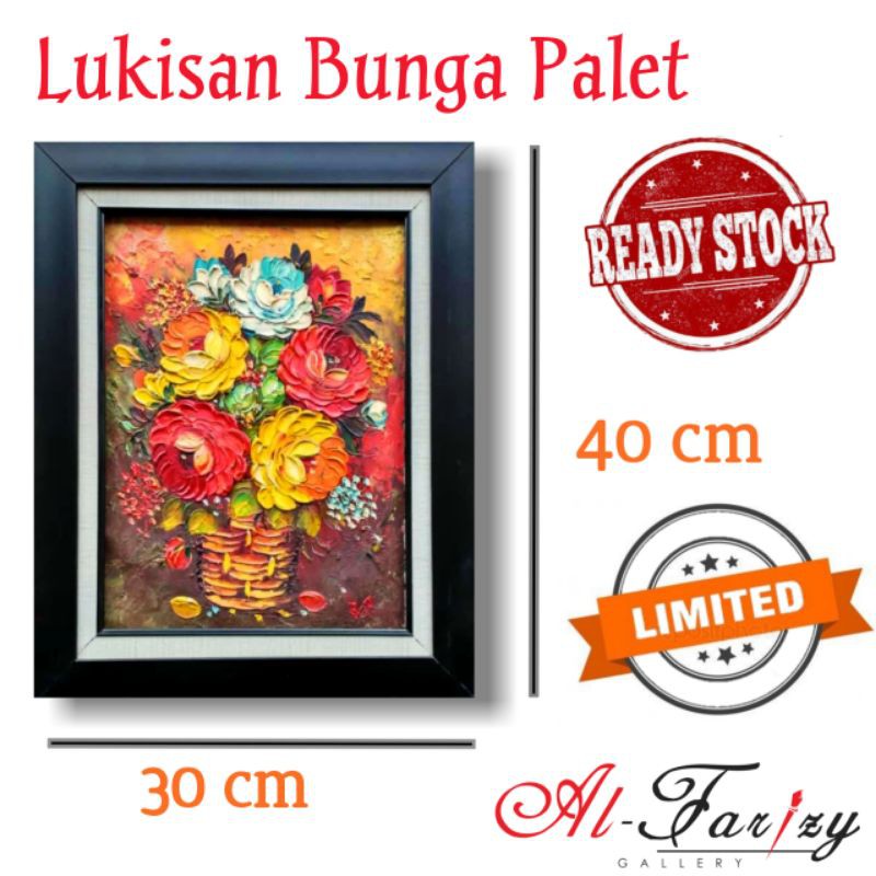 Lukisan Bunga  Rose Palet  Timbul Unik Minimalis Kanvas Ukuran 30x40 cm Lengkap dengan Frem