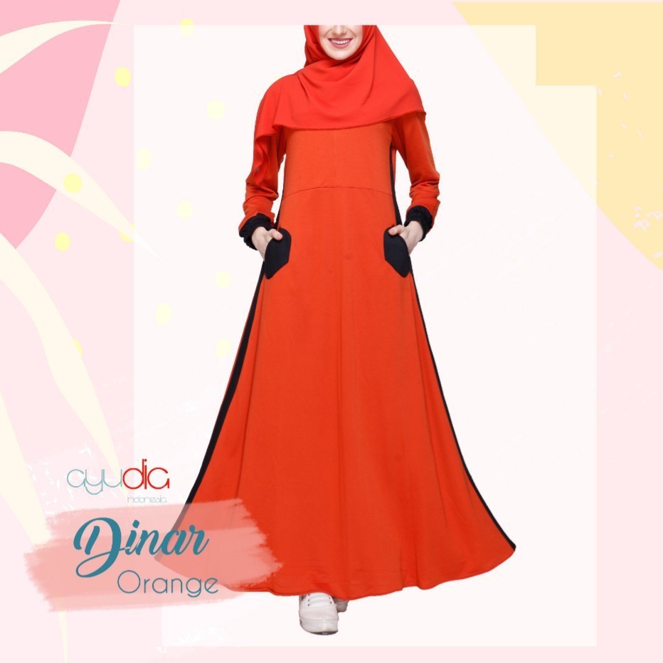 Gamis DINAR dress ORANGE Ayudia Buju Muslim Syari Sporty cocok untuk Olahraga Busui Friendly Terbaru