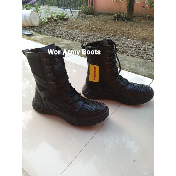 Sepatu PDL TNI POLRI 2022 MODEL BOA JARING KULIT SAPI FULL UP  by Wor Army Boots