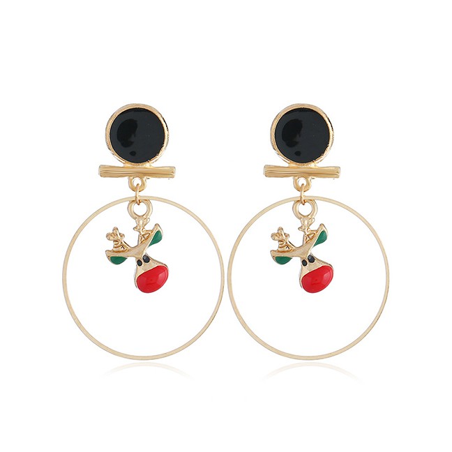 LRC Anting Tusuk Fashion Color Snowman Elk Earrings D22064