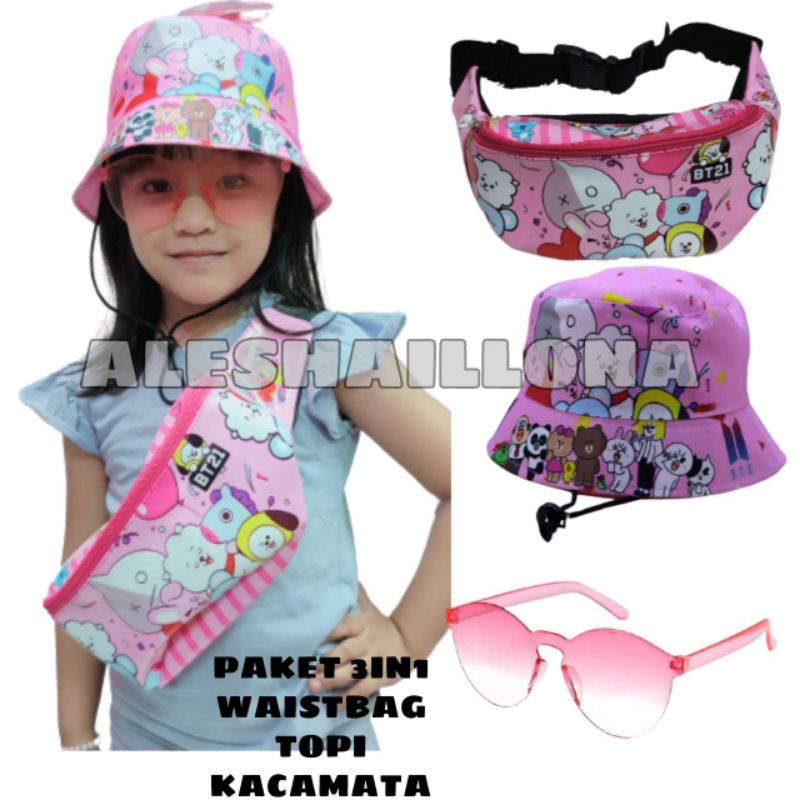 Paket 2in1 Tas selempang BT12 TOPI BTES Tas selempang anak cewek