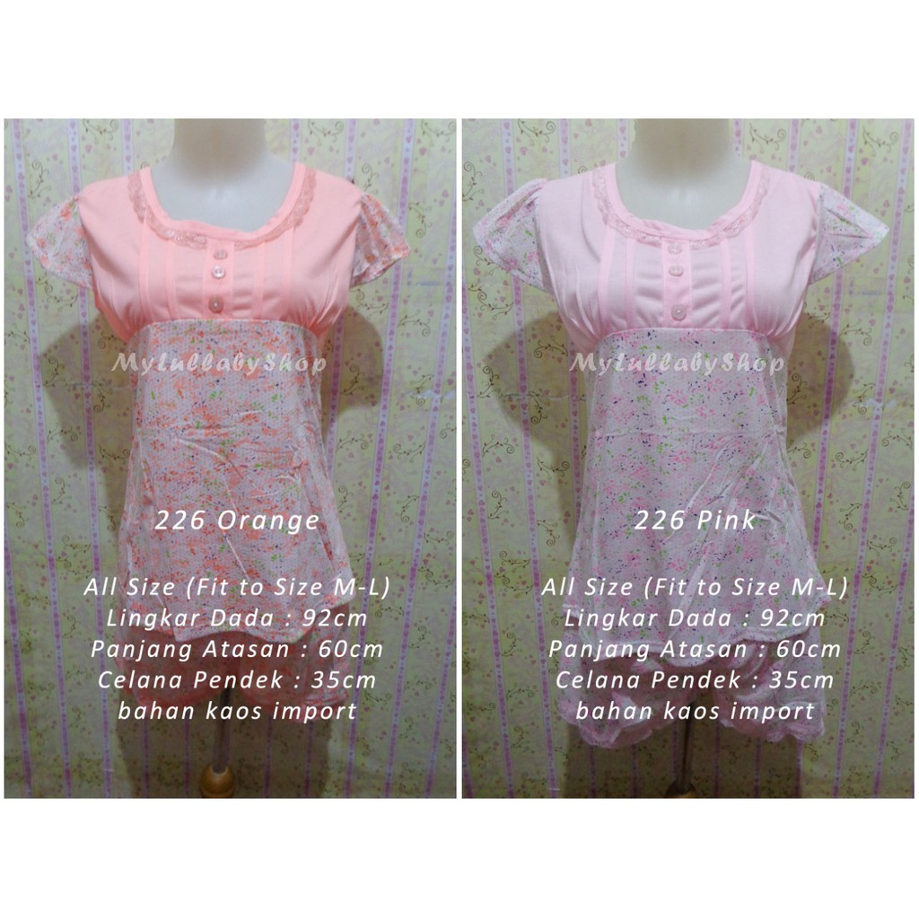 Piyama Import Stelan Pendek Baju Tidur Wanita Renda