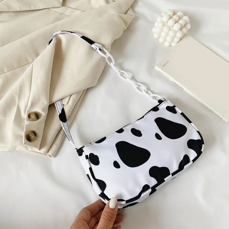 N_B_S / PATTERN COW SHOULDER BAG WANITA TAS SELEMPANG WANITA MOTIF SAPI TAS BAHU MOTIF KULIT SAPI RANTAI