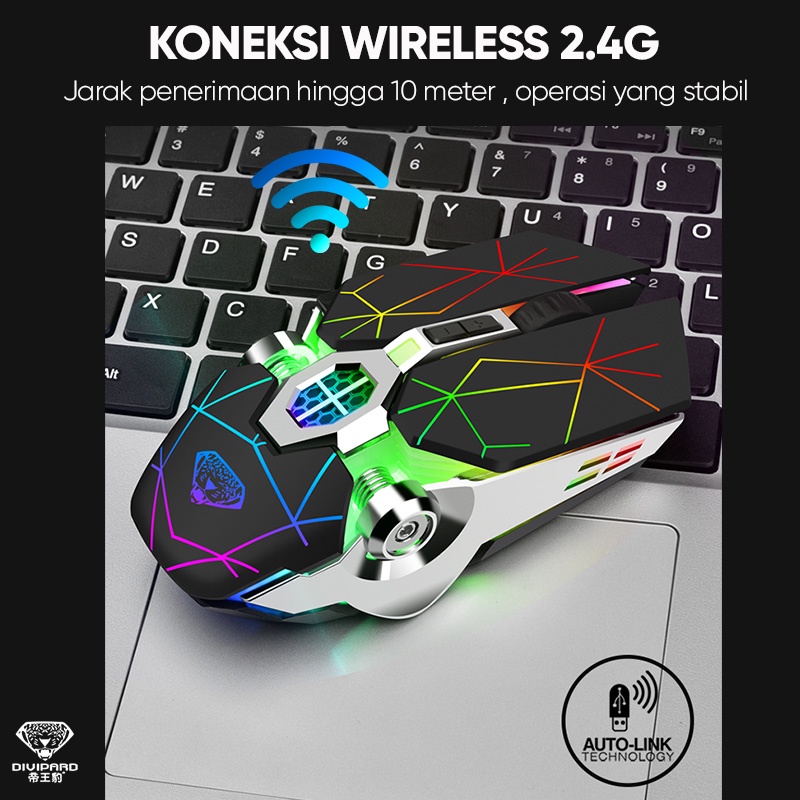 Wireless Mouse Mechanical Gaming RGB Mouse Charging Divipard Q7 - 4000DPI