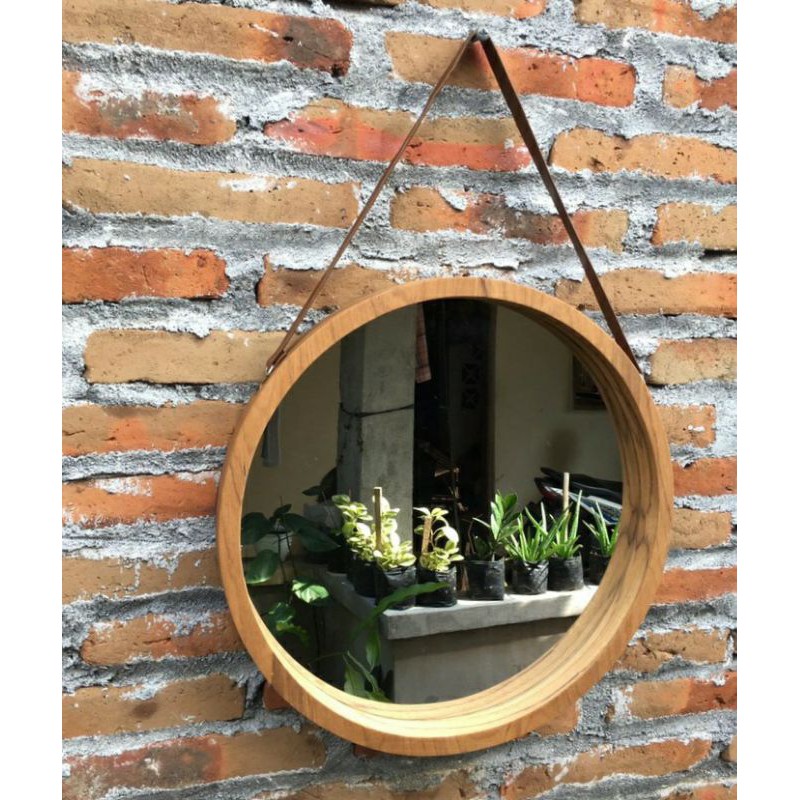 CERMIN BULAT VENEER  JATI / MINDI / WHITE WASH/  BLACK WASH D 40 CM