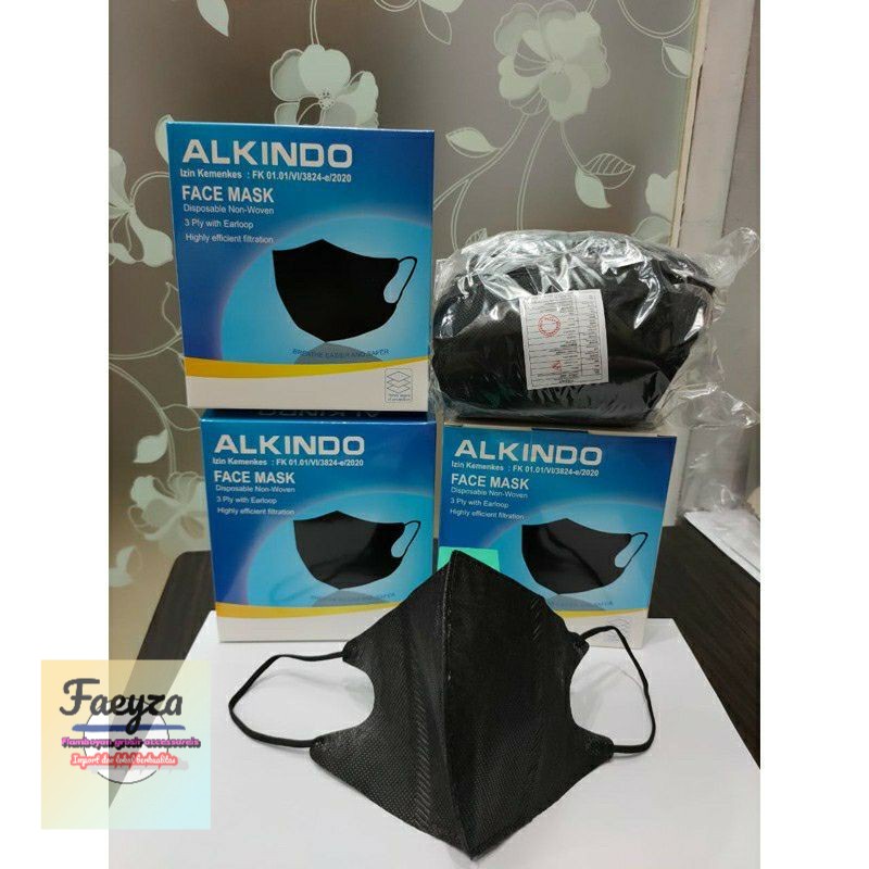 50 pcs MASKER DUCKBIL HITAM ALKINDO FACE mask 3 ply