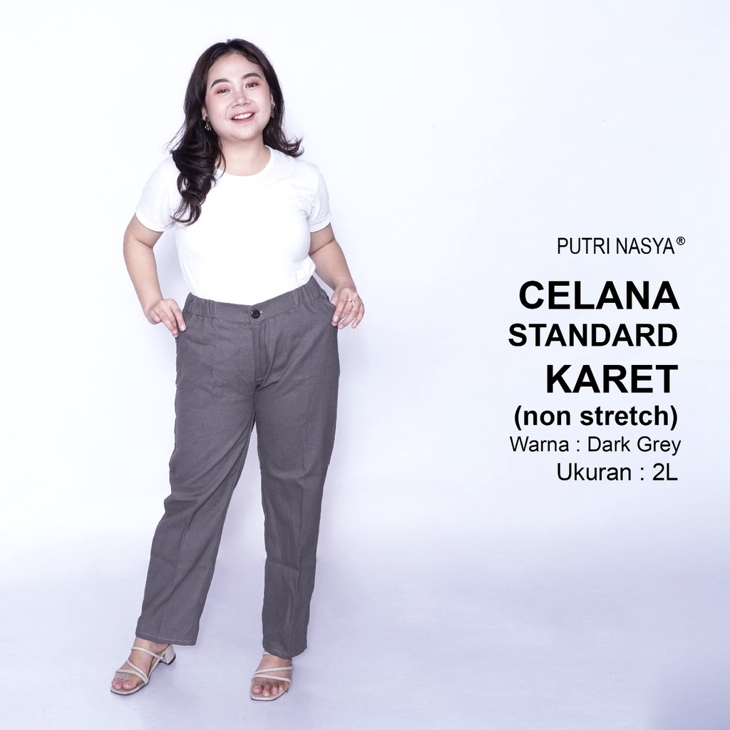 Celana Kerja Kantor Standard Karet (NON STRETCH) Jumbo Wanita / Celana Wanita Super Big Size / Celana Bahan Formal Seragam Wanita Big / 8L,6L,5L,4L,2L,XL, all size / Celana Karet Kekinian Model Terbaru Trendy / Celana Katun Kerja Kantor Super Big Wanita