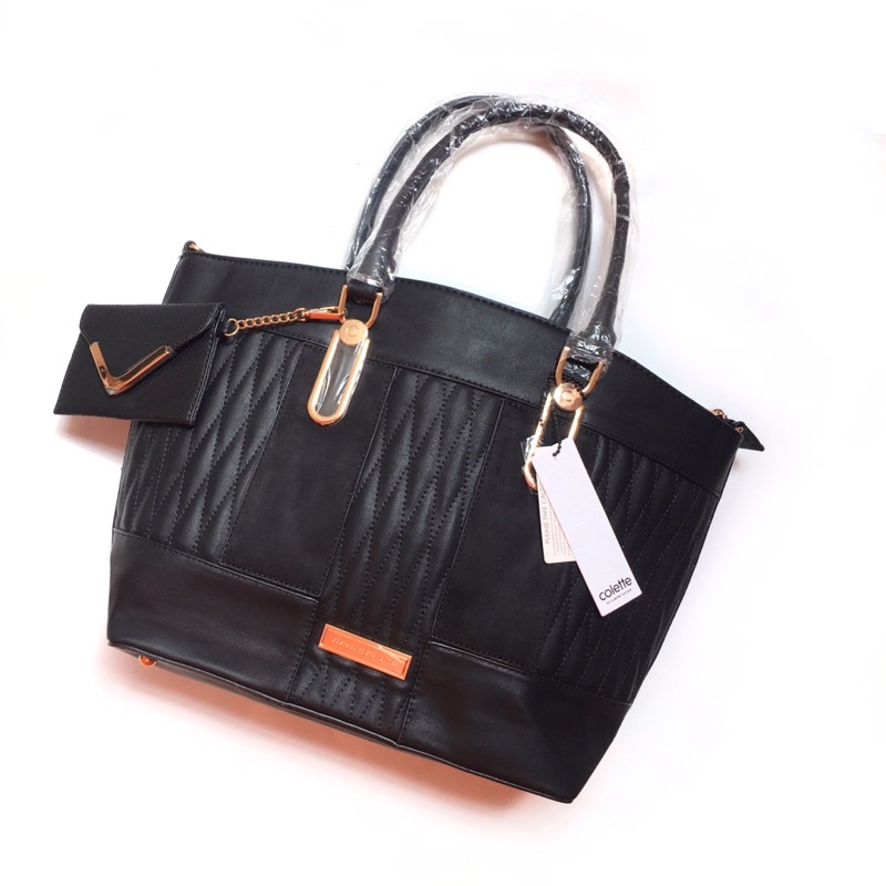 Colette Hayman Large Quilted Tote Bag Totebag (Suede & Faux Leather Mixed) + Croco Small Flap Card W