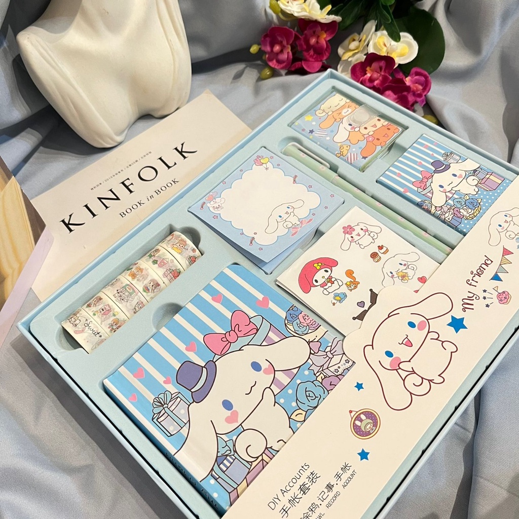 PAKET JURNAL 7 IN 1 MELODY CINNAMOROLL FREE BOX SUPER CUTE TERLENGKAP PAKET JOURNALING KARAKTER PEREMPUAN IMUT KOMPLIT SOUVENIR UNIK BISA GROSIR DAN COD