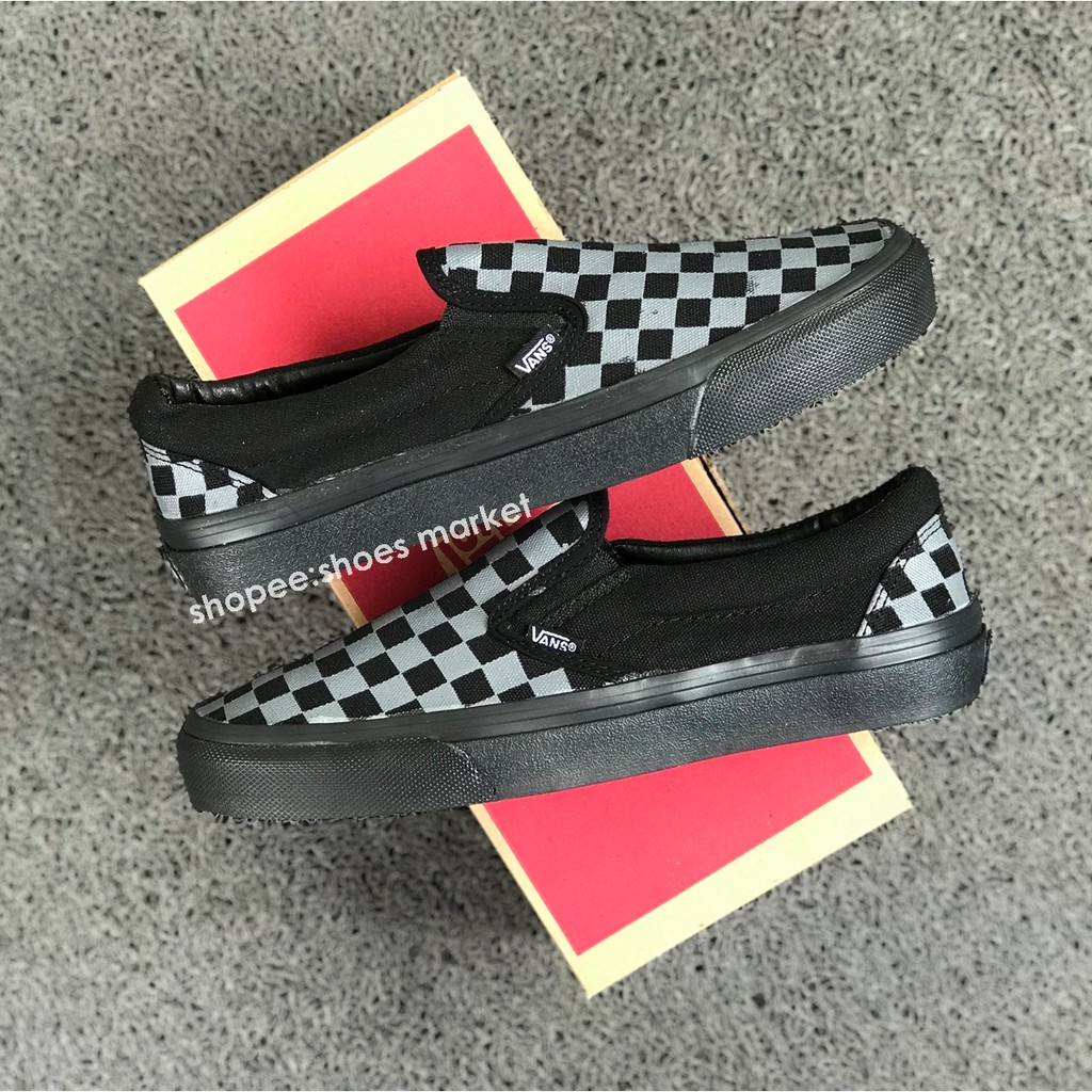 VANS SLIP ON CHECKERBOARD BLACK GREY HITAM ABU