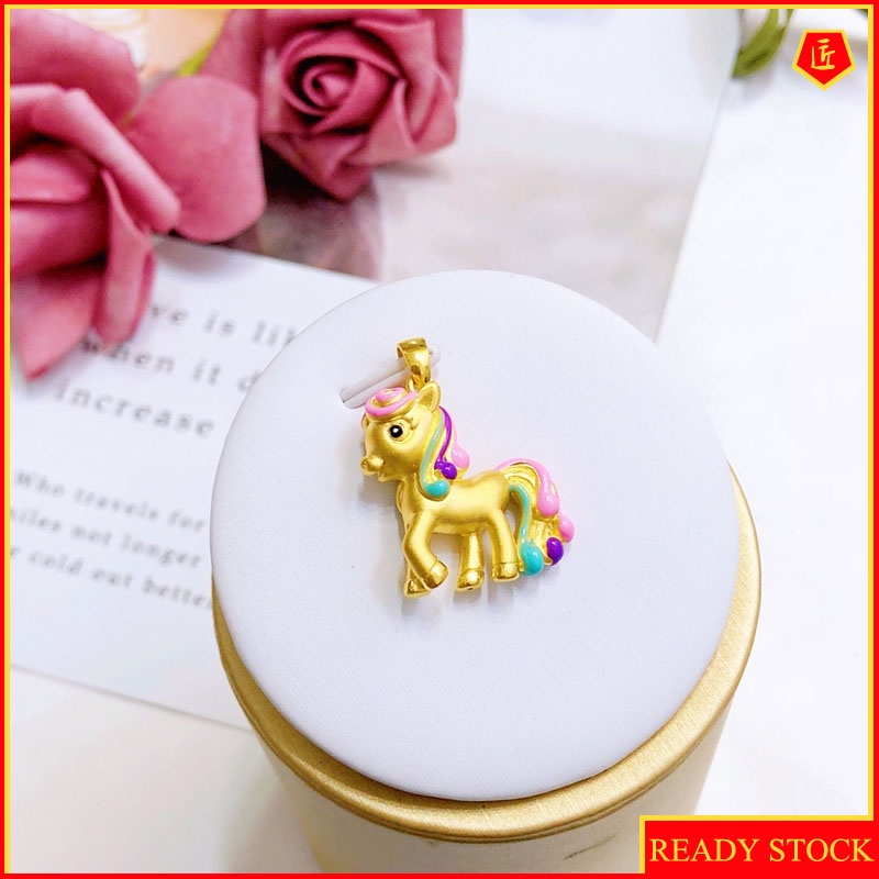 [Ready Stock]3D Gold Rainbow Horse Pendant Female Fashion Temperament