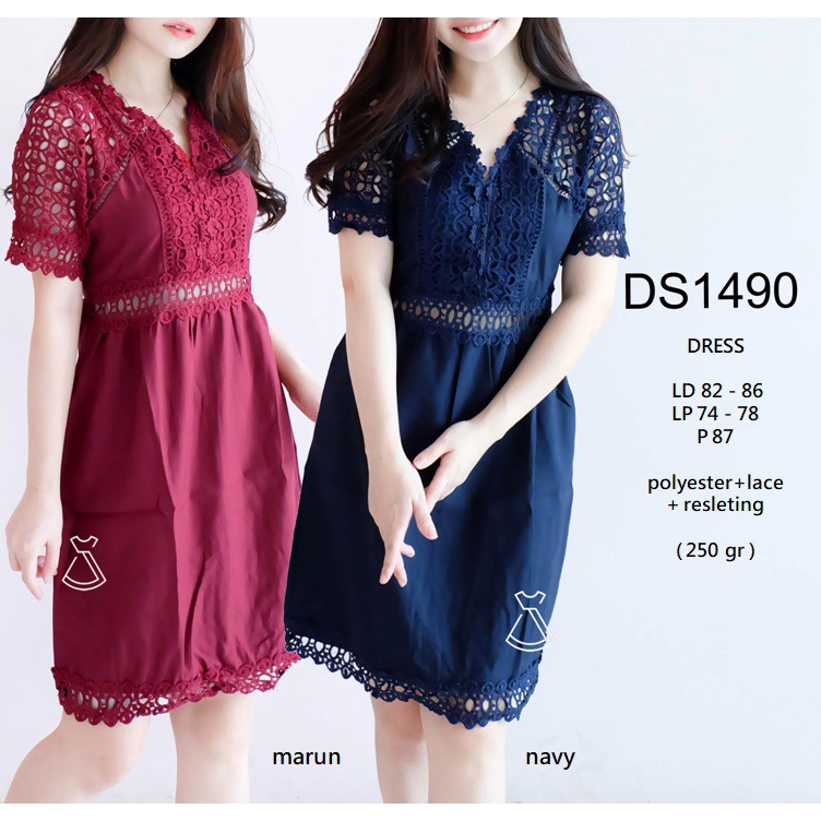DS1490 DRESS PESTA BORDIR BRUKAT LACE DRESS IMPORT 