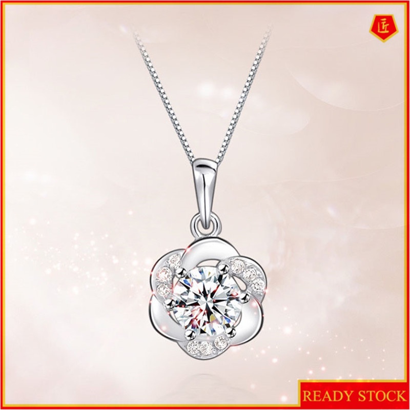 [Ready Stock]Fashion Silver Plated Diamond-Studded Necklace Flower Pendant