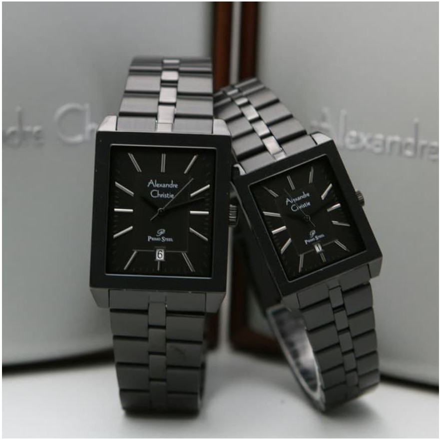 Jam Tangan Couple Pria Wanita Jam Tangan Kotak Jam tangan couple hitam Alexandre Christie 102BUG