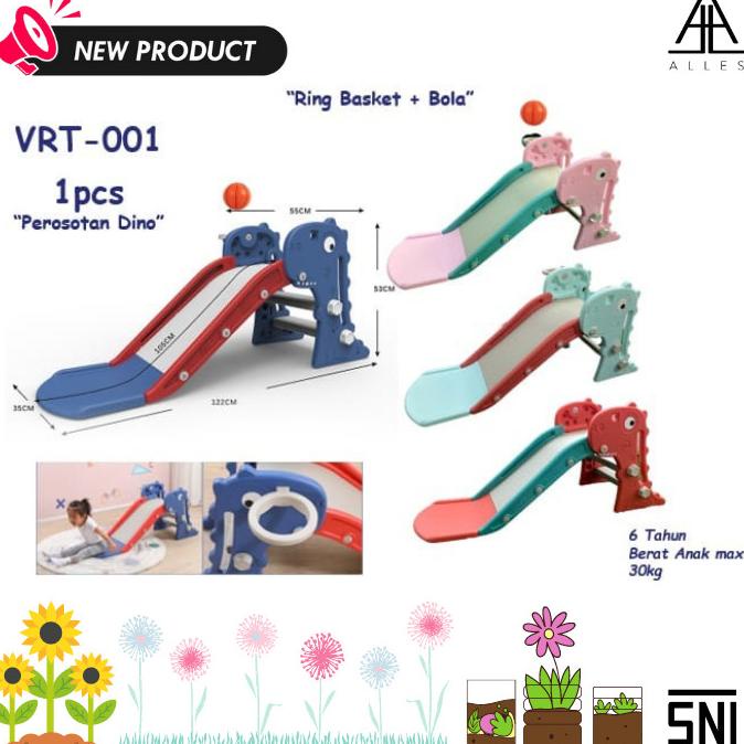 Mainan Anak Perosotan Dino Ring Basket + Bola VRT- 001