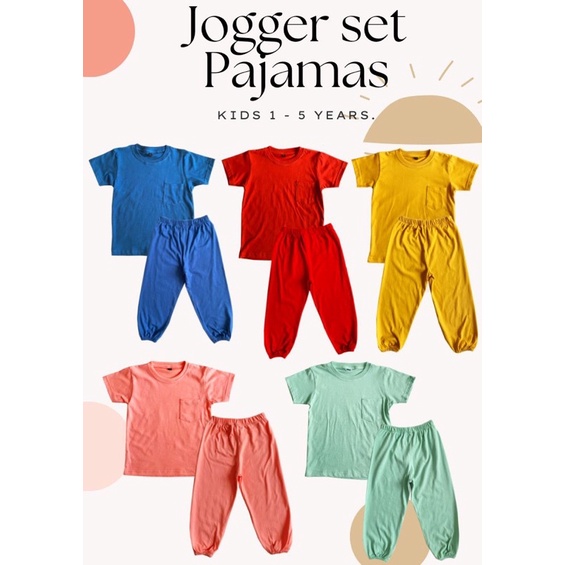 JOGGER SET Pajamas - Setelan Celana Jogger anak &amp; Kaos Polos bahan katun premium - 0 sd 5 tahun