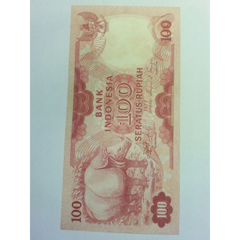 Gratis ongkir uang kuno rp.100,-thn 1977 motif badak