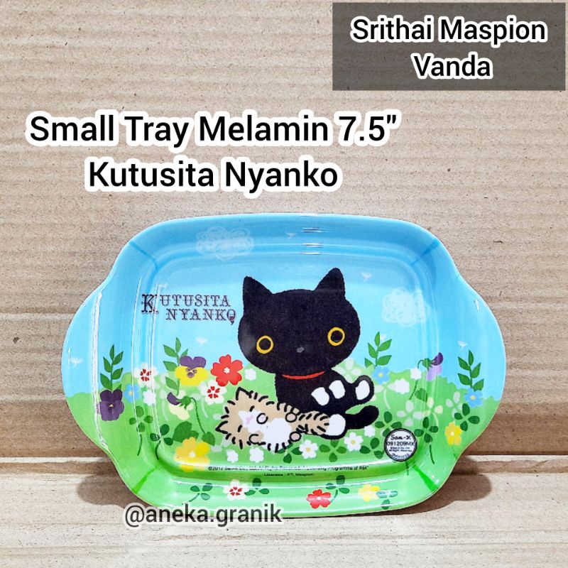 Baki Melamin Mini | Small Tray Vanda Maspion 7.5inch gambar Kucing Hitam di Taman | Kutusita Nyanko 
