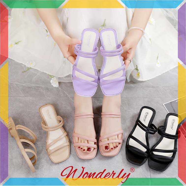 713-1 Sandal Sepatu Wedges Wanita Ban 2 Wonderly Sendal Selop Cewek Jelly Karet Tawana