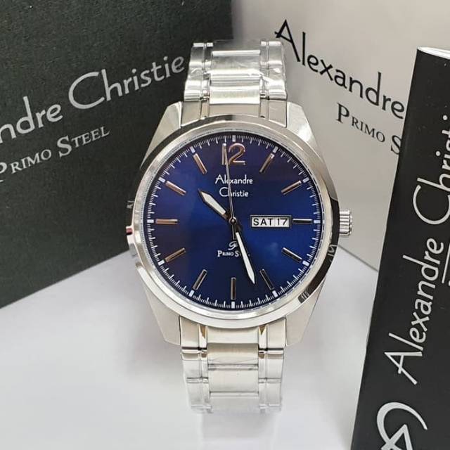 Jam Tangan Pria Alexandre Christie AC 1012 Silver Blue Original Garansi Resmi 1 Tahun