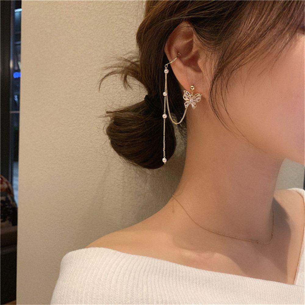 Lily Butterfly Klip Anting Fashion Hadiah Perhiasan Alloy Menjuntai Earrings